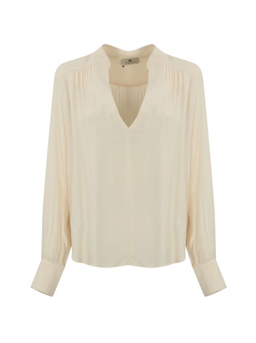 Blusa in georgette burro con pattern a righe Elisabetta Franchi | CA07046E2193